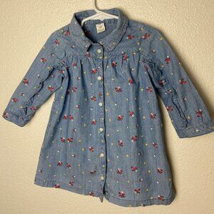 Gap Denim Dress Floral A - line Buttons Down Front Size 3Y